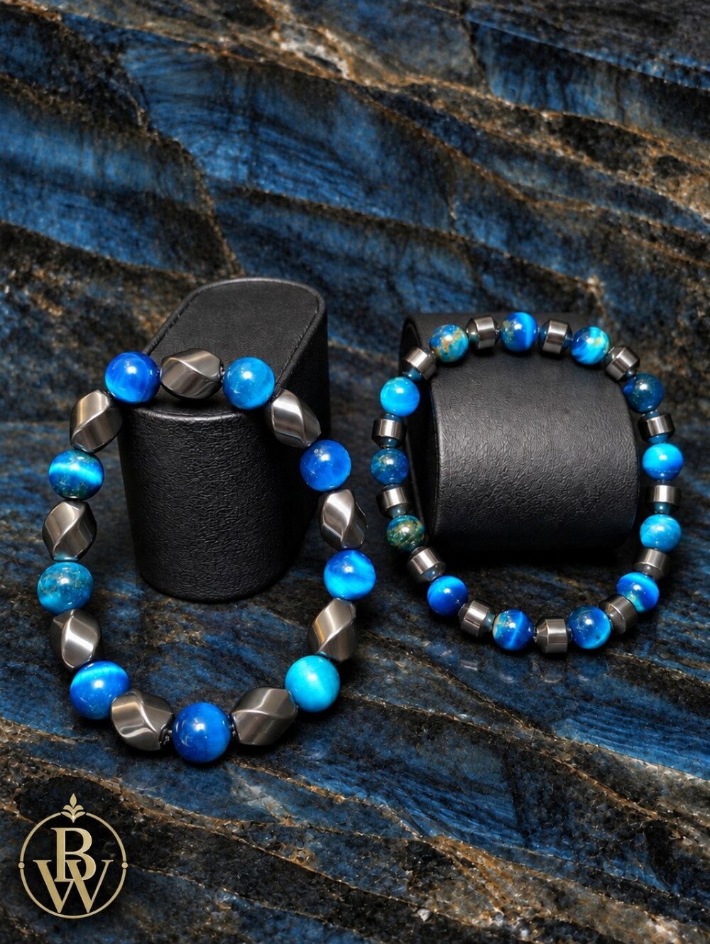 Bold & Blue- Blue Tiger Eye & Hematite Beaded Bracelet Set